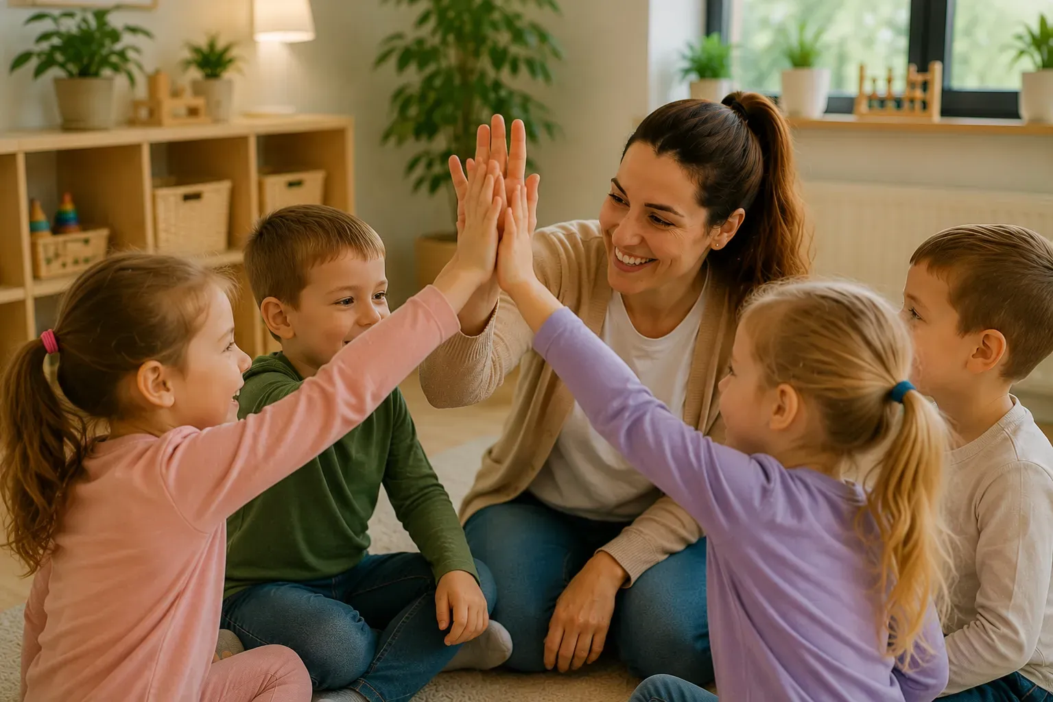 Zwei Kinder klatschen fröhlich ab